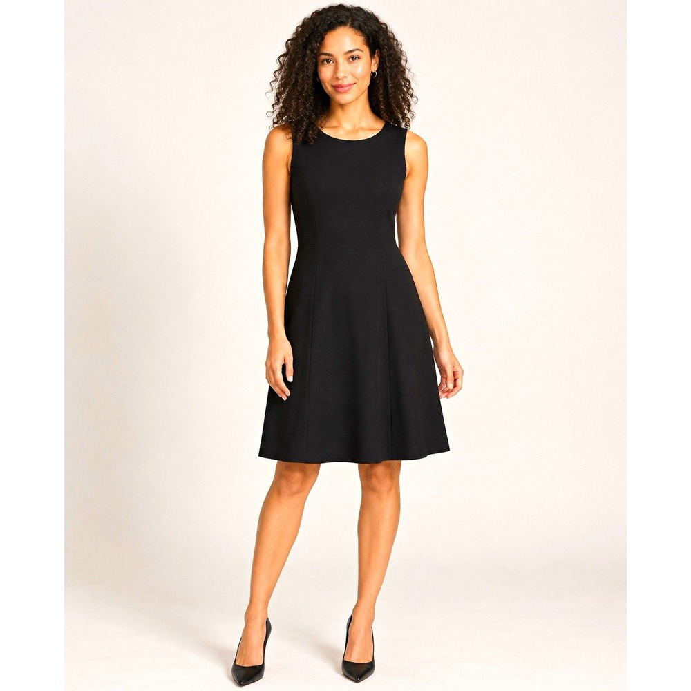 NWOT-Just Taylor Black Sleeveless Fit & Flare Round Neck Knee Dress Zip Size 6